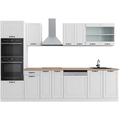 Vicco Cuisine R-Line, Blanc Campagne, 300cm avec Armoire Haute, PT Chêne, avec modules disposables de manière Variable et Pieds réglables en Hauteur - Publicité Vicco Cuisine R-Line, Blanc Campagne, 300cm avec Armoire Haute, PT Chêne, avec modules disposables de manière Variable et Pieds réglables en Hauteur - Publicité