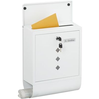 Relaxdays Boite aux Lettres, métal, 4 clés, Porte-journaux, Design Sobre, H x L x P : 38 x 31 x 14 cm, Blanche - Publicité Relaxdays Boite aux Lettres, métal, 4 clés, Porte-journaux, Design Sobre, H x L x P : 38 x 31 x 14 cm, Blanche - Publicité