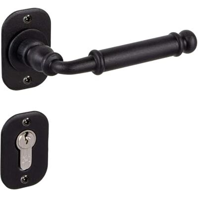 Gedotec Poignée de porte en fer forgé Ferrure de porte antique noir Poignée de porte de chambre sur rosace Lisabon PZ cylindre Fonte noire rustique - Publicité Gedotec Poignée de porte en fer forgé Ferrure de porte antique noir Poignée de porte de chambre sur rosace Lisabon PZ cylindre Fonte noire rustique - Publicité