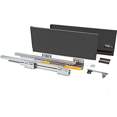 Emuca Kit système tiroir pour Cuisine ou Salle de Bain avec coulisses à Extraction Total et Fermeture amortie, Hauteur 185mm et Profondeur 500mm, Gris Anthracite - Publicité Emuca Kit système tiroir pour Cuisine ou Salle de Bain avec coulisses à Extraction Total et Fermeture amortie, Hauteur 185mm et Profondeur 500mm, Gris Anthracite - Publicité