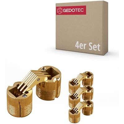 Gedotec ZYSA Lot de 4 charnières à visser cachées Charnières de meuble en laiton ZYSA Bande de perçage pour bois d'épaisseur 20-26 mm Charnière d'armoire ronde pour diamètre de perçage : 14 mm - Publicité Gedotec ZYSA Lot de 4 charnières à visser cachées Charnières de meuble en laiton ZYSA Bande de perçage pour bois d'épaisseur 20-26 mm Charnière d'armoire ronde pour diamètre de perçage : 14 mm - Publicité