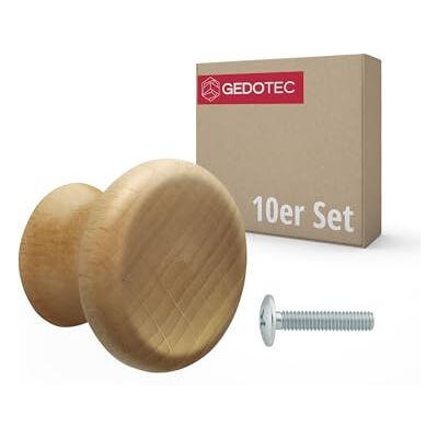 Gedotec ALOISIA Lot de 10 boutons de meuble ronds en bois de hêtre brut Diamètre 33 mm Poignées de meubles pour commode, armoire, tiroir Avec vis - Publicité Gedotec ALOISIA Lot de 10 boutons de meuble ronds en bois de hêtre brut Diamètre 33 mm Poignées de meubles pour commode, armoire, tiroir Avec vis - Publicité