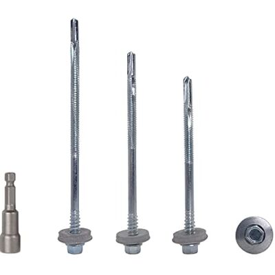 Marcopol Lot de 100 vis auto-foreuses à tête hexagonale en acier zingué, 5,5 x 70 mm avec rondelles en EPDM pour fixer des panneaux sandwich (100, 5,5 x 70 mm) Argenté - Publicité Marcopol Lot de 100 vis auto-foreuses à tête hexagonale en acier zingué, 5,5 x 70 mm avec rondelles en EPDM pour fixer des panneaux sandwich (100, 5,5 x 70 mm) Argenté - Publicité
