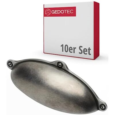 Gedotec Alexandria Lot de 10 poignées de meuble en métal Argent antique Avec matériel de fixation 99,5 x 30 mm BA : 64 mm Poignées de porte pour armoires de cuisine - Publicité Gedotec Alexandria Lot de 10 poignées de meuble en métal Argent antique Avec matériel de fixation 99,5 x 30 mm BA : 64 mm Poignées de porte pour armoires de cuisine - Publicité