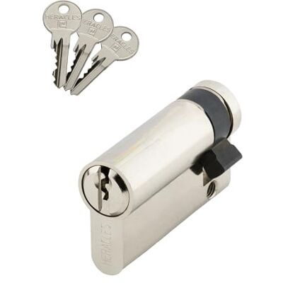 HERACLES Demi-cylindre européen 5 goupilles 5G 10x55mm pour fermeture anti-panique laiton nickelé 3 clés C100114 - Publicité HERACLES Demi-cylindre européen 5 goupilles 5G 10x55mm pour fermeture anti-panique laiton nickelé 3 clés C100114 - Publicité