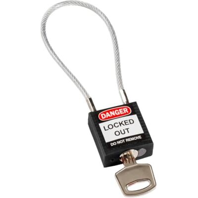 Brady Cadenas à câble compacts Lockout Tagout Cadenas de sécurité avec clé Cadenas à longue tige Clé Différente 32mm x 35mm x 16mm Longueur du câble 200 mm, Noir - Publicité Brady Cadenas à câble compacts Lockout Tagout Cadenas de sécurité avec clé Cadenas à longue tige Clé Différente 32mm x 35mm x 16mm Longueur du câble 200 mm, Noir - Publicité