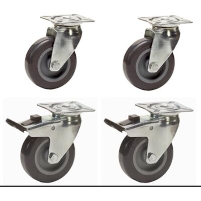 Roues-et-Roulettes.com Lot de 4 roulettes pivotantes et pivotantes à frein Caoutchouc Thermoplastique GRIS 50 mm 120 Kg - Publicité Roues-et-Roulettes.com Lot de 4 roulettes pivotantes et pivotantes à frein Caoutchouc Thermoplastique GRIS 50 mm 120 Kg - Publicité