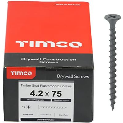 TIMco 00075DRYC Vis à placo à filetage gros - Noir - 4.2 x 75mm - Vis à placo - Publicité TIMco 00075DRYC Vis à placo à filetage gros - Noir - 4.2 x 75mm - Vis à placo - Publicité
