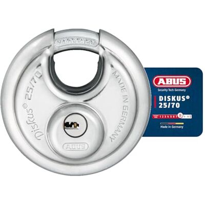 ABUS Cadenas Diskus 25/70 résistant aux intempéries 5 clés incluses avec système de clé réversible précis Niveau de sécurité 8 Argenté - Publicité ABUS Cadenas Diskus 25/70 résistant aux intempéries 5 clés incluses avec système de clé réversible précis Niveau de sécurité 8 Argenté - Publicité