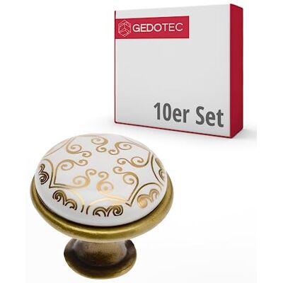 Gedotec Boutons de meuble Porcelaine et métal Diamètre : 26,5 mm Lot de 10 boutons de porte pour armoires Laiton antique Or oriental Avec matériel de fixation I OLGA - Publicité Gedotec Boutons de meuble Porcelaine et métal Diamètre : 26,5 mm Lot de 10 boutons de porte pour armoires Laiton antique Or oriental Avec matériel de fixation I OLGA - Publicité
