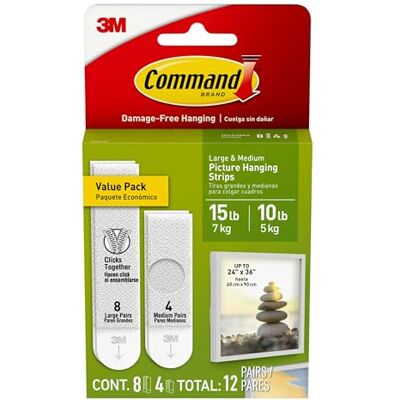 Command Lot économique de 4 x 2 paires de bandes de suspension, taille moyenne, 8 x 2 paires de grandes – Suspension sans dommage - Publicité Command Lot économique de 4 x 2 paires de bandes de suspension, taille moyenne, 8 x 2 paires de grandes – Suspension sans dommage - Publicité