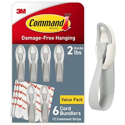 Command Range-cordons sans dommages, sans outils, pour accrocher des câbles électriques, 6 regroupeurs de cordons gris et 12 bandes - Publicité Command Range-cordons sans dommages, sans outils, pour accrocher des câbles électriques, 6 regroupeurs de cordons gris et 12 bandes - Publicité
