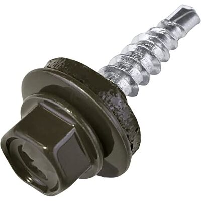 AERZETIX C57219 Lot de 50 Vis autoperceuse métal sur bois Ø4.8x25 mm + rondelle d'étanchéité EPDM peint en couleur brun gris RAL 8019 empreinte de la tête 8 mm hexagonale en acier - Publicité AERZETIX C57219 Lot de 50 Vis autoperceuse métal sur bois Ø4.8x25 mm + rondelle d'étanchéité EPDM peint en couleur brun gris RAL 8019 empreinte de la tête 8 mm hexagonale en acier - Publicité