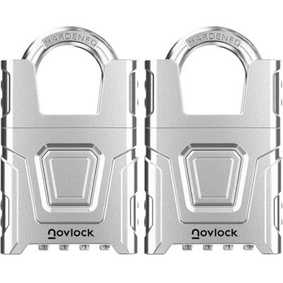 NovLock Cadenas à code extérieur résistant aux intempéries à 4 chiffres avec anse blindée anti-coupe de 8 mm pour portails, clôtures, cabanes, abris, casiers et armoires lot de 2, argenté - Publicité NovLock Cadenas à code extérieur résistant aux intempéries à 4 chiffres avec anse blindée anti-coupe de 8 mm pour portails, clôtures, cabanes, abris, casiers et armoires lot de 2, argenté - Publicité