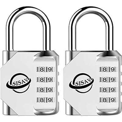 SISAV Cadenas à Combinaison 4 Chiffres Pour Usage Extérieur,Pour Casier de Gymnase Scolaire,Casier de Sport,Portail de Clôture,Portail,Loquets et Boîte à Outils,Argenté (2 Pièces) - Publicité SISAV Cadenas à Combinaison 4 Chiffres Pour Usage Extérieur,Pour Casier de Gymnase Scolaire,Casier de Sport,Portail de Clôture,Portail,Loquets et Boîte à Outils,Argenté (2 Pièces) - Publicité