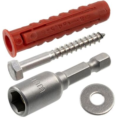 AERZETIX Kit de 25 chevilles à collerette Ø8x40 mm en nylon + 25 vis tirefond Ø5x40 mm inoxydable A2 + 25 rondelles larges A2 pour boulon M5 + 1 douille embout de vissage à 6 pans creux 1/4 SW8 - Publicité AERZETIX Kit de 25 chevilles à collerette Ø8x40 mm en nylon + 25 vis tirefond Ø5x40 mm inoxydable A2 + 25 rondelles larges A2 pour boulon M5 + 1 douille embout de vissage à 6 pans creux 1/4 SW8 - Publicité