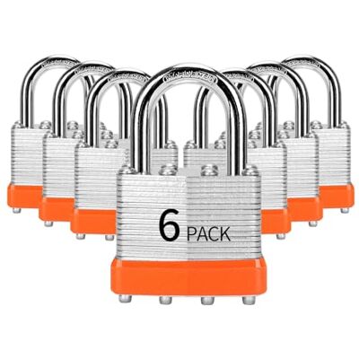 HZSY Lot de 6 cadenas à clé en acier laminé (40 mm), cadenas à anse normale, anneaux en plastique orange, pour boîte à outils, casier et unité de rangement - Publicité HZSY Lot de 6 cadenas à clé en acier laminé (40 mm), cadenas à anse normale, anneaux en plastique orange, pour boîte à outils, casier et unité de rangement - Publicité