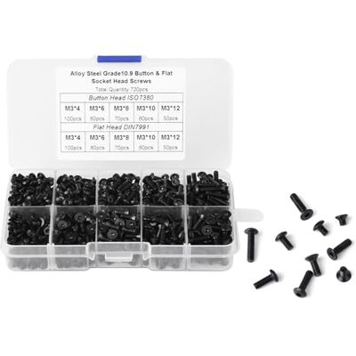 Walfront 720pcs Bouton et Vis à Douille Hexagonale à Tête Plate avec Boîte en Plastique M3 4mm 6mm 8mm 10mm 12mm Noir en Alliage d'Acier - Publicité Walfront 720pcs Bouton et Vis à Douille Hexagonale à Tête Plate avec Boîte en Plastique M3 4mm 6mm 8mm 10mm 12mm Noir en Alliage d'Acier - Publicité