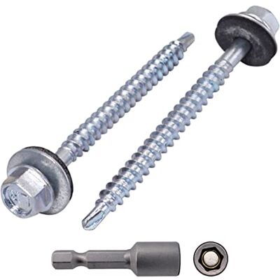 Marcopol Lot de 500 vis autoforeuses DIN 7504-K en acier zingué 4,8 x 60 mm avec rondelles EPDM, tête de rondelle hexagonale, vis à tôle autotaraudeuses - Publicité Marcopol Lot de 500 vis autoforeuses DIN 7504-K en acier zingué 4,8 x 60 mm avec rondelles EPDM, tête de rondelle hexagonale, vis à tôle autotaraudeuses - Publicité