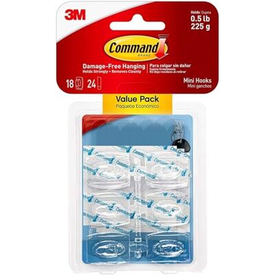 Command Multi-Pack de Mini Crochets Transparents, 18 Crochets et 24 Petites Languettes Adhésives Accrochage Sans Dommage - Publicité Command Multi-Pack de Mini Crochets Transparents, 18 Crochets et 24 Petites Languettes Adhésives Accrochage Sans Dommage - Publicité