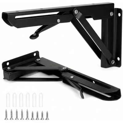 QWORK ® 2 Pièces 250mm Équerre Pliante en Fer Solide pour Table Pliante Murale et Etagere Murale, Charge Max 50kg - Publicité QWORK ® 2 Pièces 250mm Équerre Pliante en Fer Solide pour Table Pliante Murale et Etagere Murale, Charge Max 50kg - Publicité