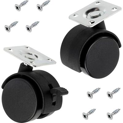 AERZETIX Ensemble de 2 Roues de meubles à double galet rotatives à 360° avec frein + 2 roulettes pivotantes à double galet + 18 vis Ø4x16 mm platine de fixation 38x38 mm charge 25 kg - Publicité AERZETIX Ensemble de 2 Roues de meubles à double galet rotatives à 360° avec frein + 2 roulettes pivotantes à double galet + 18 vis Ø4x16 mm platine de fixation 38x38 mm charge 25 kg - Publicité