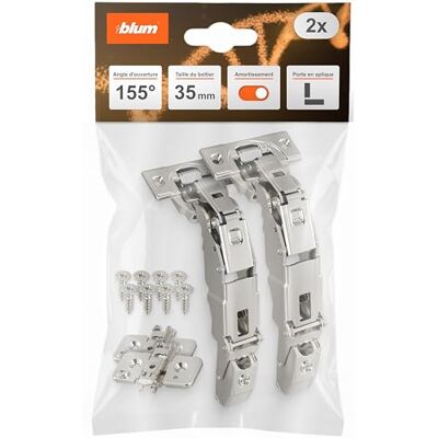 Blum charnière grand angle CLIP top OTION 155° I charnière à boîtier 35 mm I Soft-close rabattable I butée d'angle 0 mm pour tiroirs extractibles I boîtier 35 mm nickelé I set ferrure d'armoire - Publicité Blum charnière grand angle CLIP top OTION 155° I charnière à boîtier 35 mm I Soft-close rabattable I butée d'angle 0 mm pour tiroirs extractibles I boîtier 35 mm nickelé I set ferrure d'armoire - Publicité