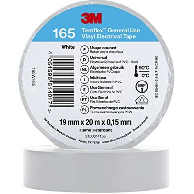 3M Temflex 165 Ruban isolant, en vinyle, blanc, 0,152 mm x 19 mm x 20 m - Publicité 3M Temflex 165 Ruban isolant, en vinyle, blanc, 0,152 mm x 19 mm x 20 m - Publicité