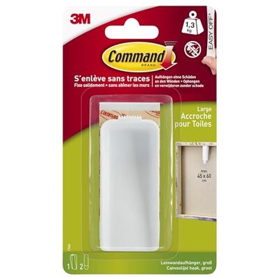 Command Accroche Toile L, Blanc 1 Crochet, 2 Grandes Languettes Fixation sans Dommage, 1,3 kg - Publicité Command Accroche Toile L, Blanc 1 Crochet, 2 Grandes Languettes Fixation sans Dommage, 1,3 kg - Publicité