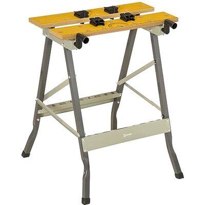 DURHAND Établi pliant établi de serrage avec 4 serre-joints table de travail chevalet de sciage, charge 100 kg, structure en acier, plan de travail pour chantier atelier garage, 62,5x60,5x78,5cm, gris - Publicité DURHAND Établi pliant établi de serrage avec 4 serre-joints table de travail chevalet de sciage, charge 100 kg, structure en acier, plan de travail pour chantier atelier garage, 62,5x60,5x78,5cm, gris - Publicité