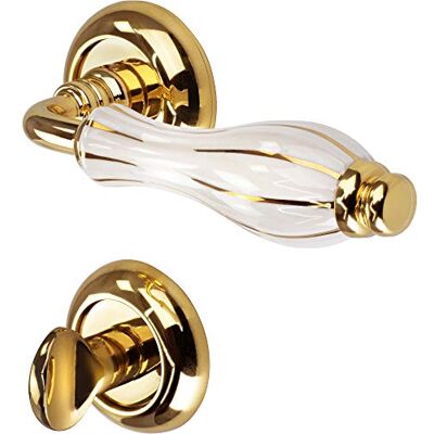 Gedotec Poignée de porte design Garniture de porte pour portes intérieures, portes de chambres, portes en bois GLORY-R Laiton poli Porcelaine WC – Salle de bain 1 pièce - Publicité Gedotec Poignée de porte design Garniture de porte pour portes intérieures, portes de chambres, portes en bois GLORY-R Laiton poli Porcelaine WC – Salle de bain 1 pièce - Publicité