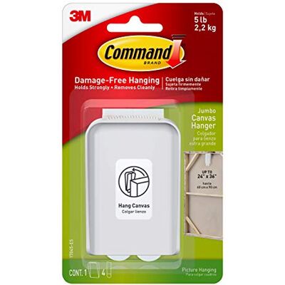 Command 3 M Cintre Jumbo Toile Blanc Crochets et 4 bandes, acrylique, multicolore - Publicité Command 3 M Cintre Jumbo Toile Blanc Crochets et 4 bandes, acrylique, multicolore - Publicité