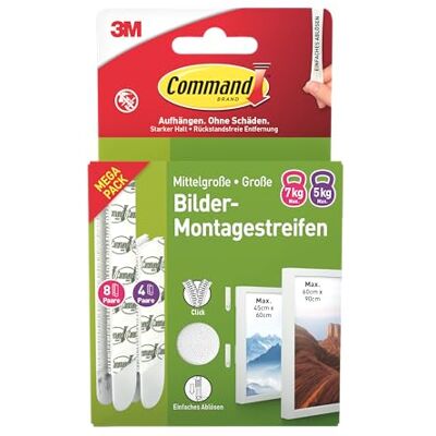 Command Bandes adhésives, lot avantageux de 8 × 2 tailles et 4 × 2 moyennes (24 bandes), blanc Pour accrocher des photos sans perçage, retrait sans laisser de résidus - Publicité Command Bandes adhésives, lot avantageux de 8 × 2 tailles et 4 × 2 moyennes (24 bandes), blanc Pour accrocher des photos sans perçage, retrait sans laisser de résidus - Publicité