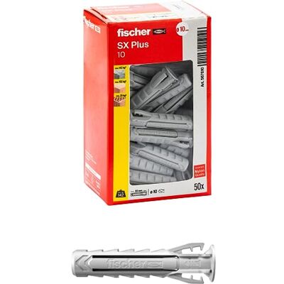 fischer 50 chevilles SX Plus 10 x 50 mm pour mur plein, brique perforée, maçonnerie, béton, pour la fixation de lustres, meubles, armoires, étagères, étagères, 567610 - Publicité fischer 50 chevilles SX Plus 10 x 50 mm pour mur plein, brique perforée, maçonnerie, béton, pour la fixation de lustres, meubles, armoires, étagères, étagères, 567610 - Publicité