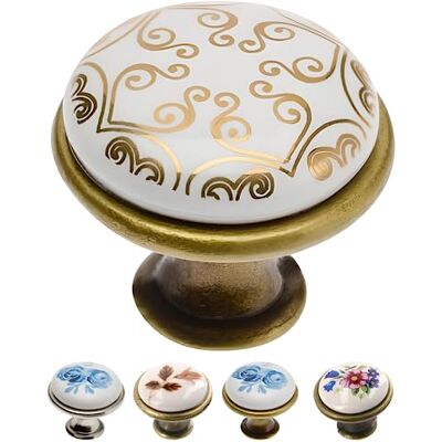 Gedotec OLGA I Boutons de meuble Porcelaine et métal Diamètre 26,5 mm 1 pièce Bouton de porte pour armoires de cuisine Laiton antique doré oriental avec matériel de fixation - Publicité Gedotec OLGA I Boutons de meuble Porcelaine et métal Diamètre 26,5 mm 1 pièce Bouton de porte pour armoires de cuisine Laiton antique doré oriental avec matériel de fixation - Publicité