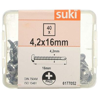 Suki 6177052 Vis tôle auto foreuse Tête ronde PH Acier zingué 4,2 x 16 40 pièces - Publicité Suki 6177052 Vis tôle auto foreuse Tête ronde PH Acier zingué 4,2 x 16 40 pièces - Publicité