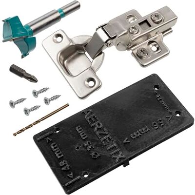 AERZETIX Kit de 12 charnières invisibles à 110° avec clip amortisseur 3D réglage pour portes rentrantes + gabarit de perçage Ø35 mm + foret Ø35 mm + mèche Ø2.5 mm + 50 vis Ø3.5x16 mm et embout PZ2 - Publicité AERZETIX Kit de 12 charnières invisibles à 110° avec clip amortisseur 3D réglage pour portes rentrantes + gabarit de perçage Ø35 mm + foret Ø35 mm + mèche Ø2.5 mm + 50 vis Ø3.5x16 mm et embout PZ2 - Publicité