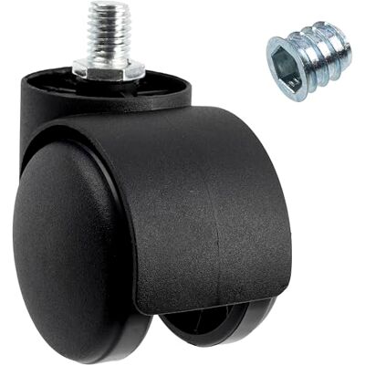 AERZETIX Ensemble de 4 Roues roulettes de meubles M10x13 mm Ø50 rotatives à 360° double galet + 4 inserts filetés M10 à 6 pans creux capacité de charge 40 kg - Publicité AERZETIX Ensemble de 4 Roues roulettes de meubles M10x13 mm Ø50 rotatives à 360° double galet + 4 inserts filetés M10 à 6 pans creux capacité de charge 40 kg - Publicité