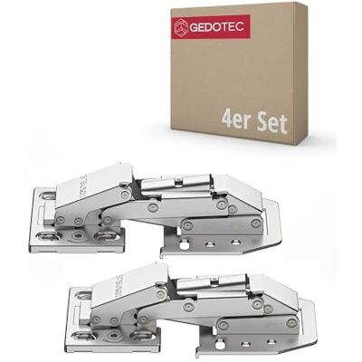 Gedotec Lot de 4 Charnières Rabattables CH 350 Fermeture Douce, Acier Nickelé Réglable pour Armoire, Meuble à Butée Posée et Caravane - Publicité Gedotec Lot de 4 Charnières Rabattables CH 350 Fermeture Douce, Acier Nickelé Réglable pour Armoire, Meuble à Butée Posée et Caravane - Publicité