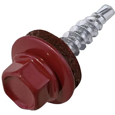 AERZETIX C57204 Lot de 50 Vis autoperceuse métal sur bois Ø4.8x25 mm + rondelle d'étanchéité EPDM peint en couleur rouge brun RAL 3011 empreinte de la tête 8 mm hexagonale en acier - Publicité AERZETIX C57204 Lot de 50 Vis autoperceuse métal sur bois Ø4.8x25 mm + rondelle d'étanchéité EPDM peint en couleur rouge brun RAL 3011 empreinte de la tête 8 mm hexagonale en acier - Publicité