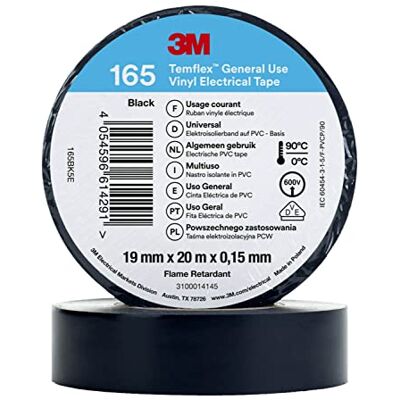 3M Temflex 165 Ruban isolant, en vinyle, noir, 0,152 mm x 19 mm x 20 m - Publicité 3M Temflex 165 Ruban isolant, en vinyle, noir, 0,152 mm x 19 mm x 20 m - Publicité