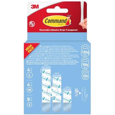 Command Languettes Adhésives, Transparent, Multipack, 4 Grandes (L), 4 Moyennes (M), 8 Petites (S) Bandes Sans Outils Accrochage Sans Dommage - Publicité Command Languettes Adhésives, Transparent, Multipack, 4 Grandes (L), 4 Moyennes (M), 8 Petites (S) Bandes Sans Outils Accrochage Sans Dommage - Publicité
