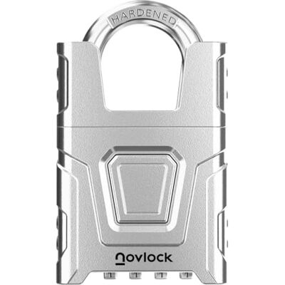 NovLock Cadenas à code extérieur résistant aux intempéries à 4 chiffres avec anse blindée anti-coupe de 8 mm pour portails, clôtures, cabanes, abris, casiers et armoires lot de 1, argenté - Publicité NovLock Cadenas à code extérieur résistant aux intempéries à 4 chiffres avec anse blindée anti-coupe de 8 mm pour portails, clôtures, cabanes, abris, casiers et armoires lot de 1, argenté - Publicité
