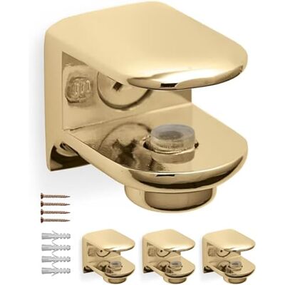 Gedotec Lot de 4 supports de fixation RM03 doré brillant, support pour étagère en verre pour épaisseur de verre de 6 à 11 mm, pince en verre avec vis de blocage et support en verre, matériel de - Publicité Gedotec Lot de 4 supports de fixation RM03 doré brillant, support pour étagère en verre pour épaisseur de verre de 6 à 11 mm, pince en verre avec vis de blocage et support en verre, matériel de - Publicité