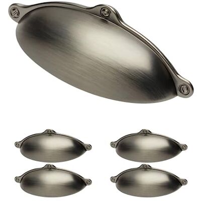 Gedotec Alexandria Lot de 5 poignées de meuble en métal Poignée de coquillage – Titane brossé avec matériel de fixation 99,5 x 30 mm BA : 64 mm - Publicité Gedotec Alexandria Lot de 5 poignées de meuble en métal Poignée de coquillage – Titane brossé avec matériel de fixation 99,5 x 30 mm BA : 64 mm - Publicité