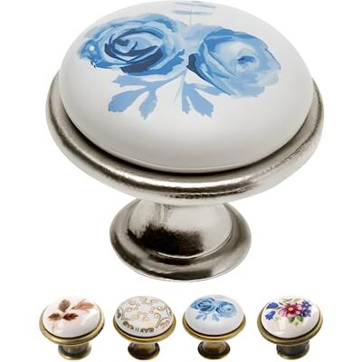 Gedotec Boutons de meuble Porcelaine et métal Ø 26,5 mm I 1 pièce Bouton de porte pour armoires – Argent antique Rose bleue avec matériel de fixation I OLGA I Boutons pour armoires de cuisine - Publicité Gedotec Boutons de meuble Porcelaine et métal Ø 26,5 mm I 1 pièce Bouton de porte pour armoires – Argent antique Rose bleue avec matériel de fixation I OLGA I Boutons pour armoires de cuisine - Publicité