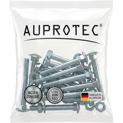 AUPROTEC Lot de boulons poêliers M6x90 avec écrou et rondelle acier zingué 4.8 DIN 603 tête bombée collet carré pour construction bois et extérieur 10 pièces - Publicité AUPROTEC Lot de boulons poêliers M6x90 avec écrou et rondelle acier zingué 4.8 DIN 603 tête bombée collet carré pour construction bois et extérieur 10 pièces - Publicité