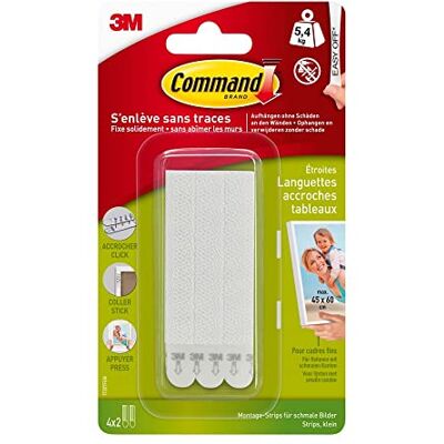 COMMAND - Lot de 8 - fin - blanc - bandes adhésives pour cadres - Publicité COMMAND - Lot de 8 - fin - blanc - bandes adhésives pour cadres - Publicité