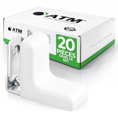 ATM Équerre d’angle avec Cache Blanc – Connecteur de Meuble en Acier Galvanisé 90°, Renfort pour Armoire, Étagère, Table, Chaise, Lit – Lot de 20 - Publicité ATM Équerre d’angle avec Cache Blanc – Connecteur de Meuble en Acier Galvanisé 90°, Renfort pour Armoire, Étagère, Table, Chaise, Lit – Lot de 20 - Publicité