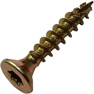 AERZETIX C44452 Lot de 100 Vis à bois Ø3.5x20 mm tête fraisée à empreinte étoile T15 en acier zingué jaune assemblage filetage serrage fixation charpente contreplaqués agglomérés mélaminés - Publicité AERZETIX C44452 Lot de 100 Vis à bois Ø3.5x20 mm tête fraisée à empreinte étoile T15 en acier zingué jaune assemblage filetage serrage fixation charpente contreplaqués agglomérés mélaminés - Publicité